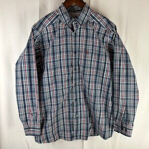 Ariat Pro Series Mens Medium Plaid Long Sleeve Button Down‎ Shirt Blue Red
